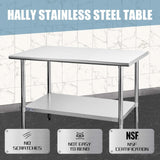 Hally Stainless Steel Table for Prep & Work 30 x 48 Inches, NSF Commercial Heavy Duty Table with Undershelf and Galvanized Legs for Restaurant, Home and Hotel HALLY SINKS & TABLES H