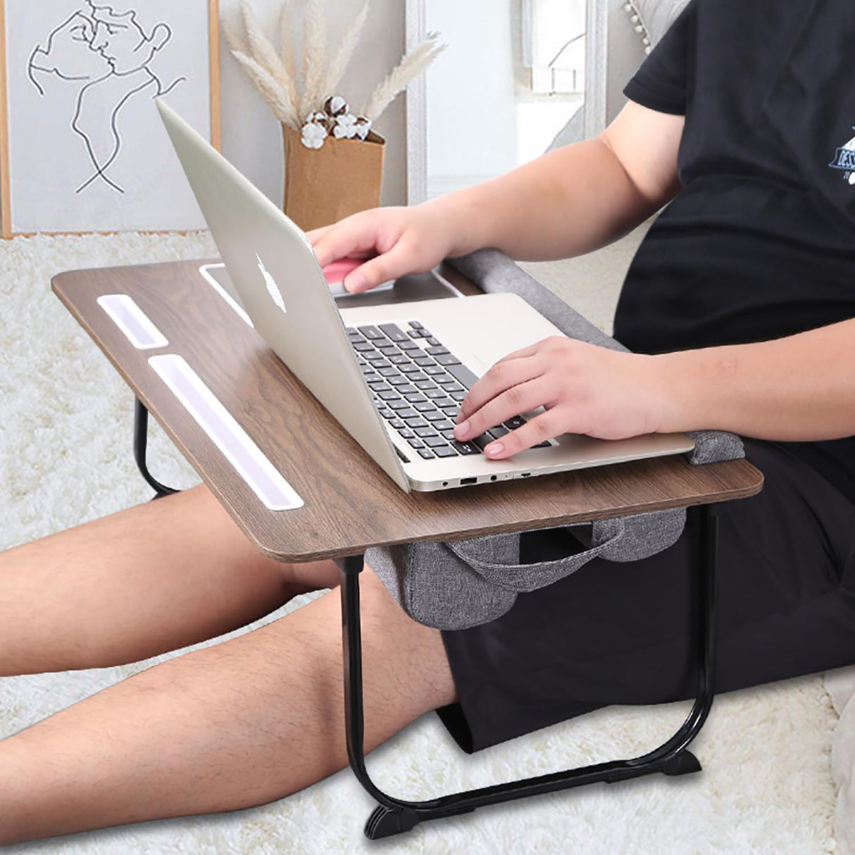 OMUMUO Laptop Desk 2 in 1 Lap Desk with Cushion 17 inch Laptop Folding Table with Mouse pad Card Slot for iPad Mobile Phone,Lap Desk for Bed Couch Tray for Working Wooden Table OMUMUO