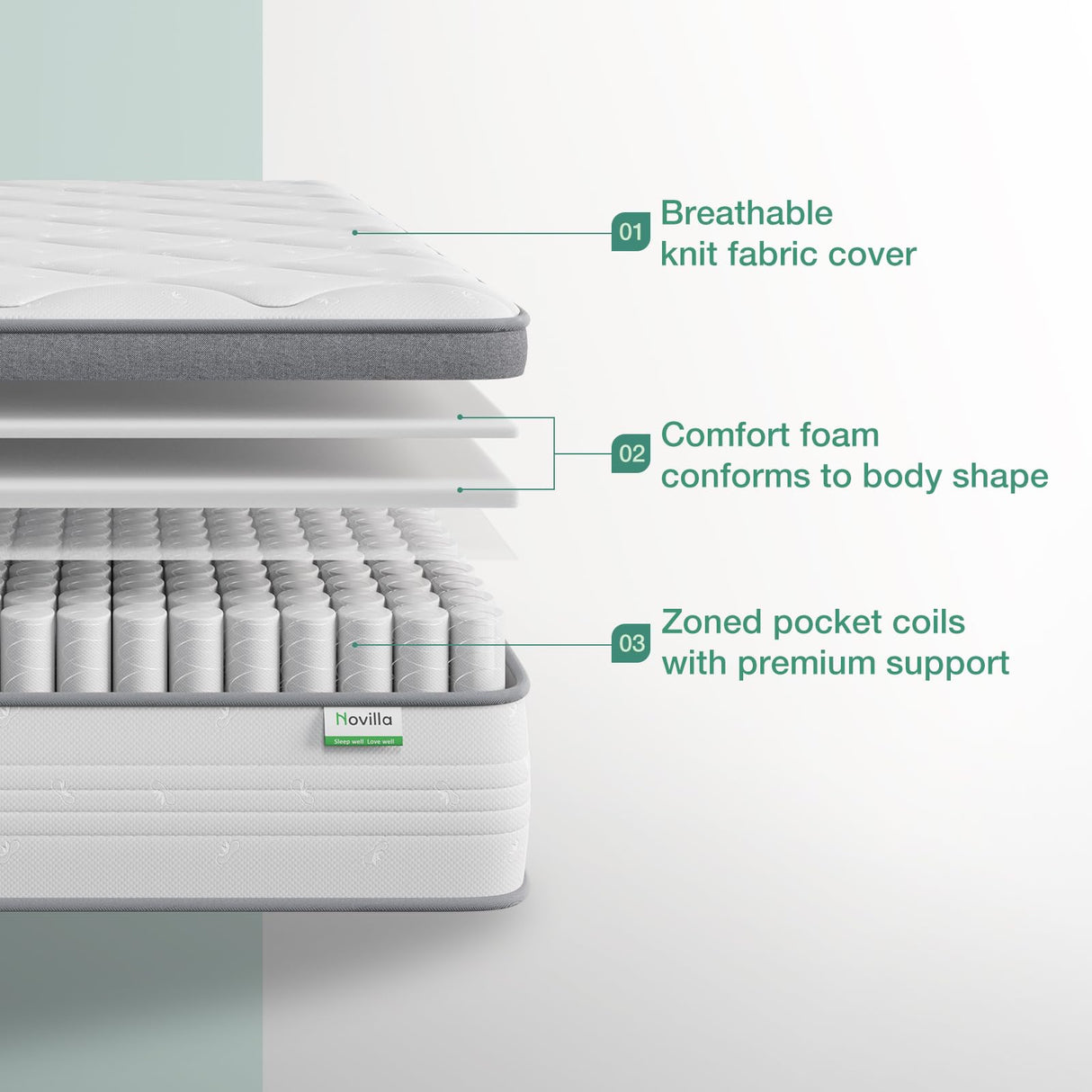 Novilla Twin Mattress, 10 Inch Twin Hybrid Mattress for Kids, Pocket Innerspring Pillow Top Mattress Twin for Motion Isolation, Pressure Relief & Edge Support, Medium Firm Feel Novilla