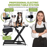 GarveeLife 50" Hydraulic Electric Dog Grooming Table,Heavy Duty X-Type Electric Lift Large Pet Grooming Table w/Aluminum Dog Grooming Arm,Anti Slip Tabletop,Tool Organizer/Dog Grooming Station GarveeLife