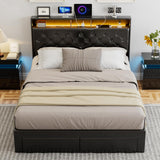 IKIFLY Queen Bed Frame with 4 Drawers, Storage Headboard, LED Lights & Charging Station in Black IKIFLY