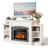 VINGLI 70'' Electric Fireplace with Mantel, Fireplace TV Stand for TVs Up to 90'', Media Entertainment Center Console Table with Storage ＆ Adjustable Shelves for Living Room and Bedroom, Shined White VINGLI
