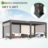 YOLENY Louvered Pergola and 6 Pull-Down Screens, 10x20FT All Aluminum Pergola with Adjustable Rainproof Roof, Outdoor Sun Shade Shelter for Patio, Weatherproof, Dark Gray YOLENY