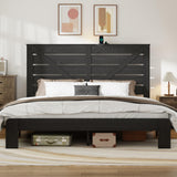 PAUKIN King Size Wooden Bed Frame with Headboard, Rustic Farmhouse Platform Bedframe with Metal Slat Support, Under Bed Storage Space, Easy Assembly, Noisy Free (Black, King) PAUKIN