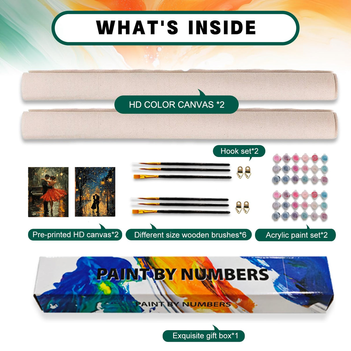 2 Pack Paint by Numbers Kit for Adults Beginner, Romantic Lover Adult Paint by Number Kits on Canvas, DIY Acrylic Number Painting for Adults Landscape for Home Decor Gift 16x20 Inch Possoco