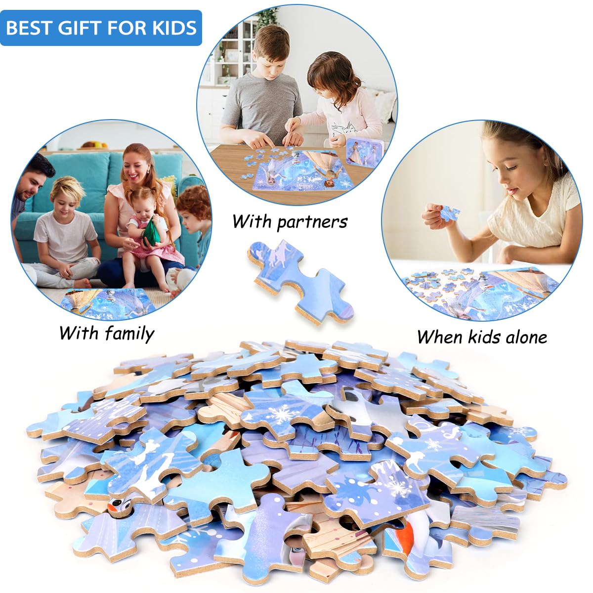 Puzzles for Kids Ages 4-8,Kids Puzzles in a Metal Box,Winter Princess Puzzles,Children Boys Girls Learning Educational Puzzles Packed in Tin Box,100 Pieces wieewg