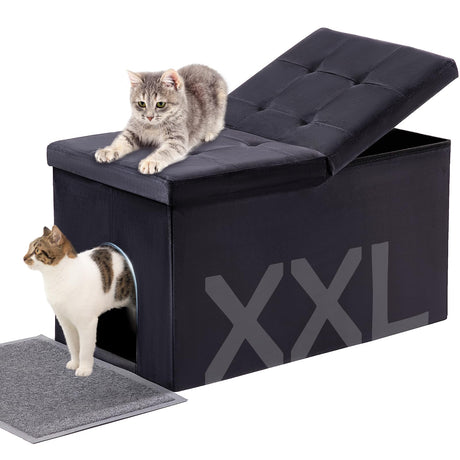 MEEXPAWS Cat Litter Box Enclosure Furniture Hidden Extra Large, Lift Design Lid Velvet Cat Washroom Bench Storage Cabinet | 35.4x19.7x19.7 in | Dog Proof|Urine Proof Inside|Quick Assembly| Easy Clean MEEXPAWS