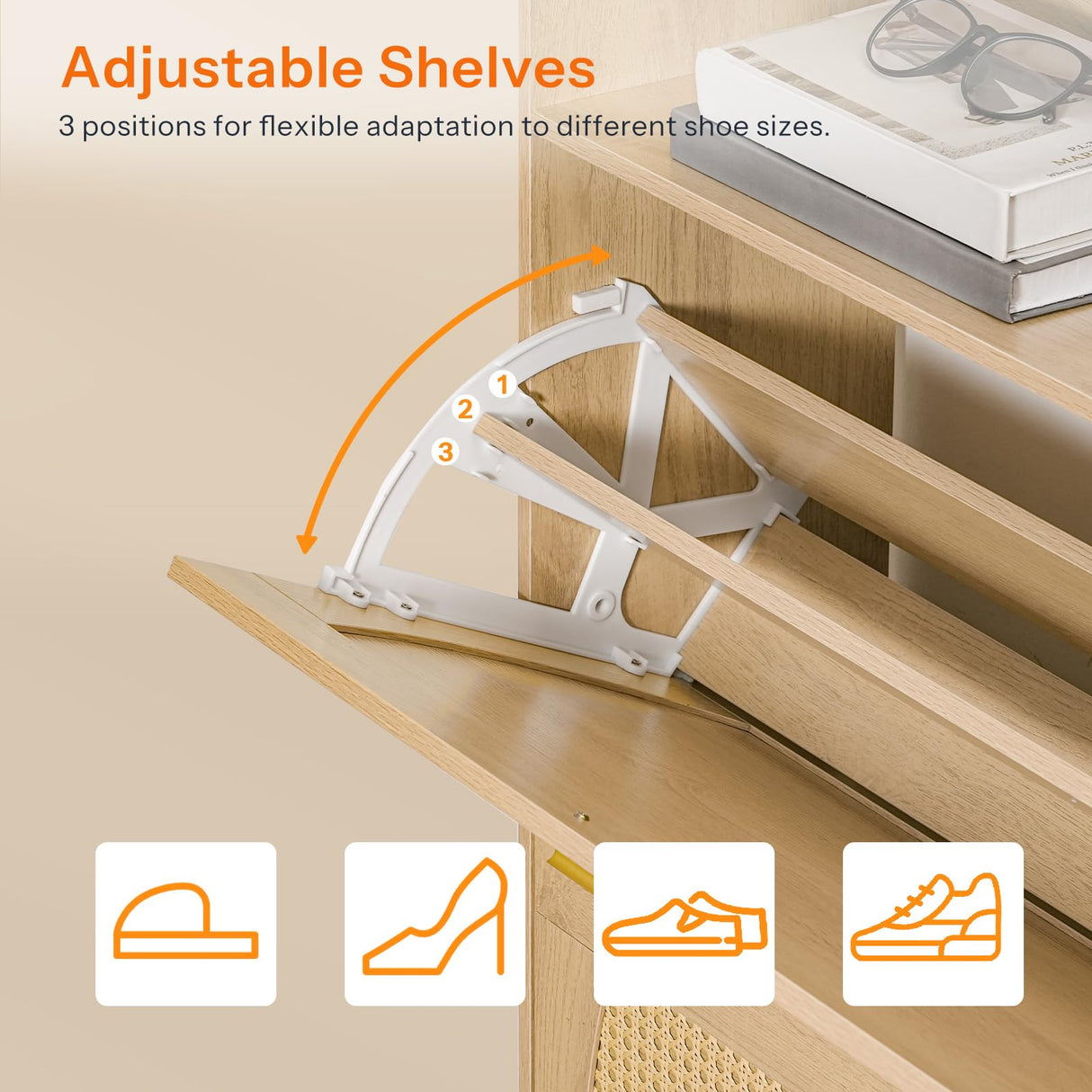 HOOBRO Rattan Shoe Storage Cabinet, Shoe Cabinet Storage for Entryway, Shoe Organizer with 2 Flip Drawers, Narrow Shoe Cabinet with Adjustable Shelves for Hallway, Living Room, Natural NN80SC01 HOOBRO