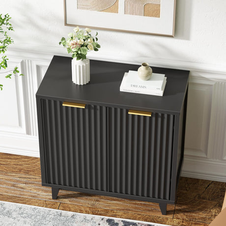 Fluted Cabinet with Storage, 2 Doors Sideboard Buffet, Mid Century Modern Accent Cabinet with Adjustable Shelves, Multifunctional Console Table with Storage for Living Room, Kitchen, Entryway FiveWillowise