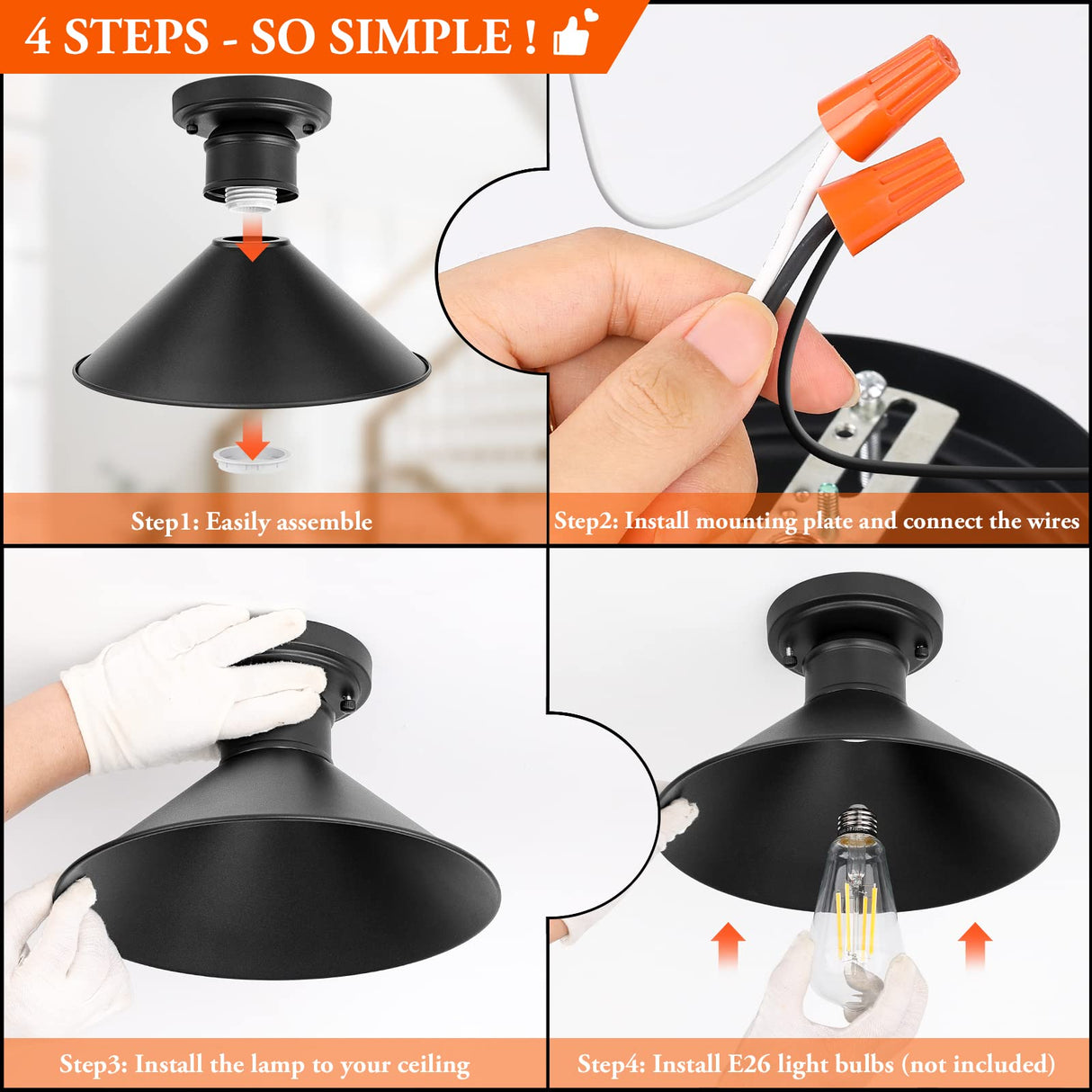 Brightever 2-Pack Industrial Semi Flush Mount Ceiling Lights, Matte Black Farmhouse Light Fixtures, Close to Ceiling Lights for Kitchen, Laundry Room, Entryway, Hallway E26 Base, Bulb not Included Brightever