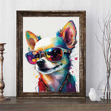 PUAGEMTI Diamond Painting Kits for Adults DIY 5D Chihuahua Round Diamond Cute Animals Full Diamond Diamonds, Home Wall Decor Gift Dog with Sunglass Gemstone Art Painting Kits 12x16inch PUAGEMTI