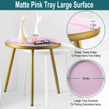 AOJEZOR Night Stands,Small Nightstand Bed Side Table for Kids Room,End Tables Round Nightstand for Bedroom,Pink Metal Tray End Table with Gold Legs Base AOJEZOR
