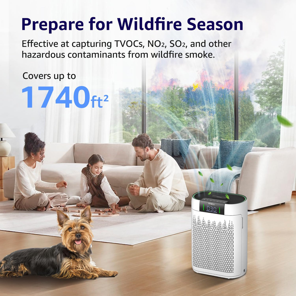 Air Purifiers for Home Large Room Bedroom up to 1740 Ft², Hepa Air Purifier with Air Quality Monitor, Smart WiFi, TRUE HEPA, Sleep Mode, Air Cleaner for Pets, Dust, Odor, Smoke, Pollen, AP2000WF KNKA