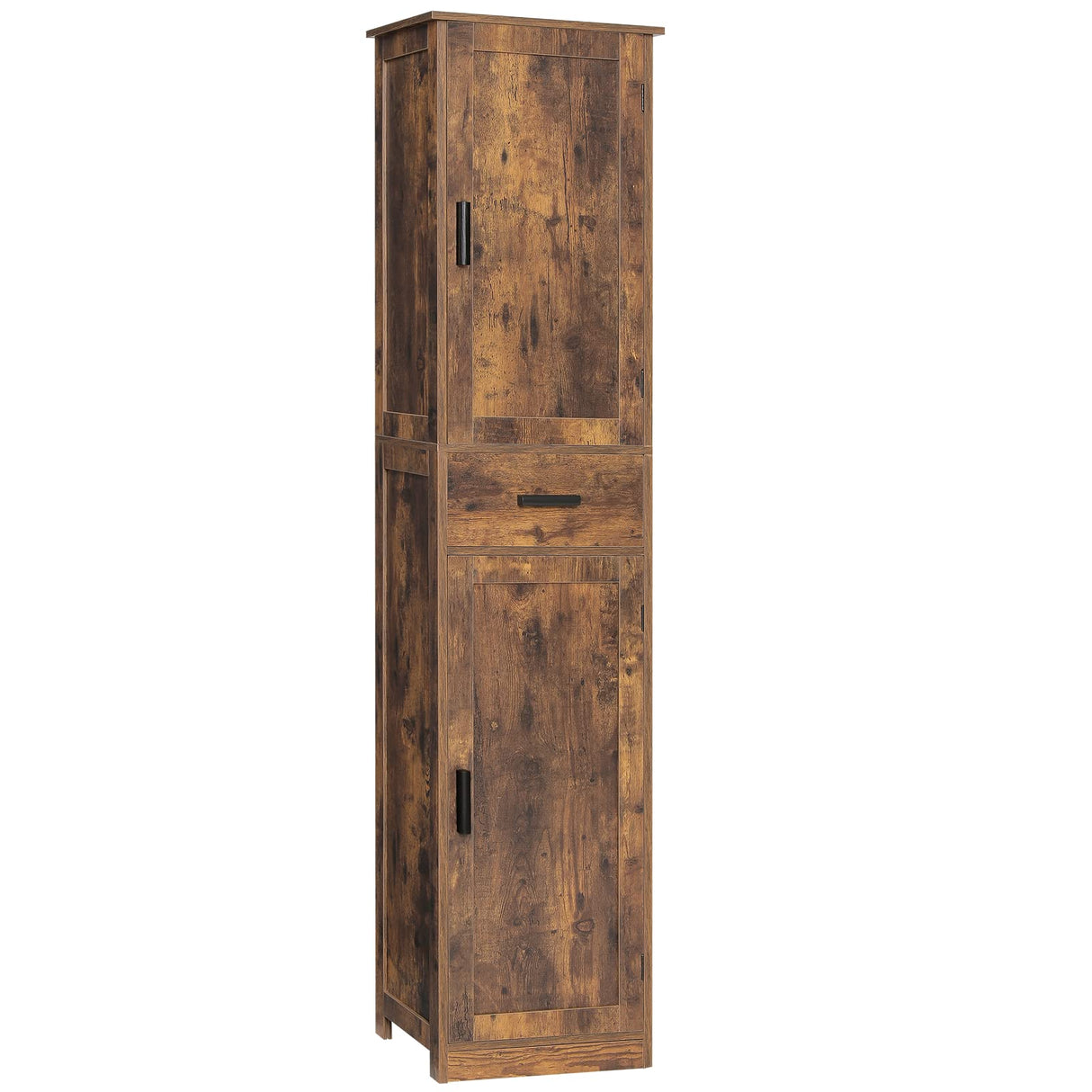 Usikey 67" Rustic Brown Tall Storage Cabinet with Adjustable Shelves & 2 Doors usikey