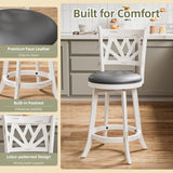 Buytime Swivel Barstools Set of 4, Farmhouse 24" Counter Height Bar Stools with Backs, Lotus Pattern Carved Bar Chair with Solid Wood Legs & Footrest for Kitchen Island, Home Bar, Pub. Antique White Buytime