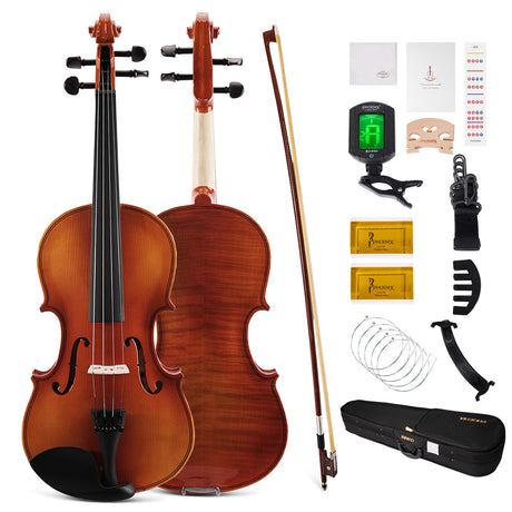 PHOENIX Violin 4/4 Full Size Kit, Violin Fiddle Set for Beginner Adults Student with Rosewood Bow, Extra Strings & Bridge, 2 Rosins, Tuner, Case, Mute, Fingerboard Stickers, Shoulder Rest (Full) PHOENIX