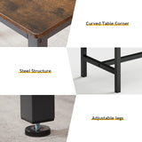 Rovibek 43" Dining Table Set for 4, Modern Space Saving Kitchen Breakfast Table with Benches & Adjustable Feet, Wooden Industrial Style Farmhouse, Brown Rovibek