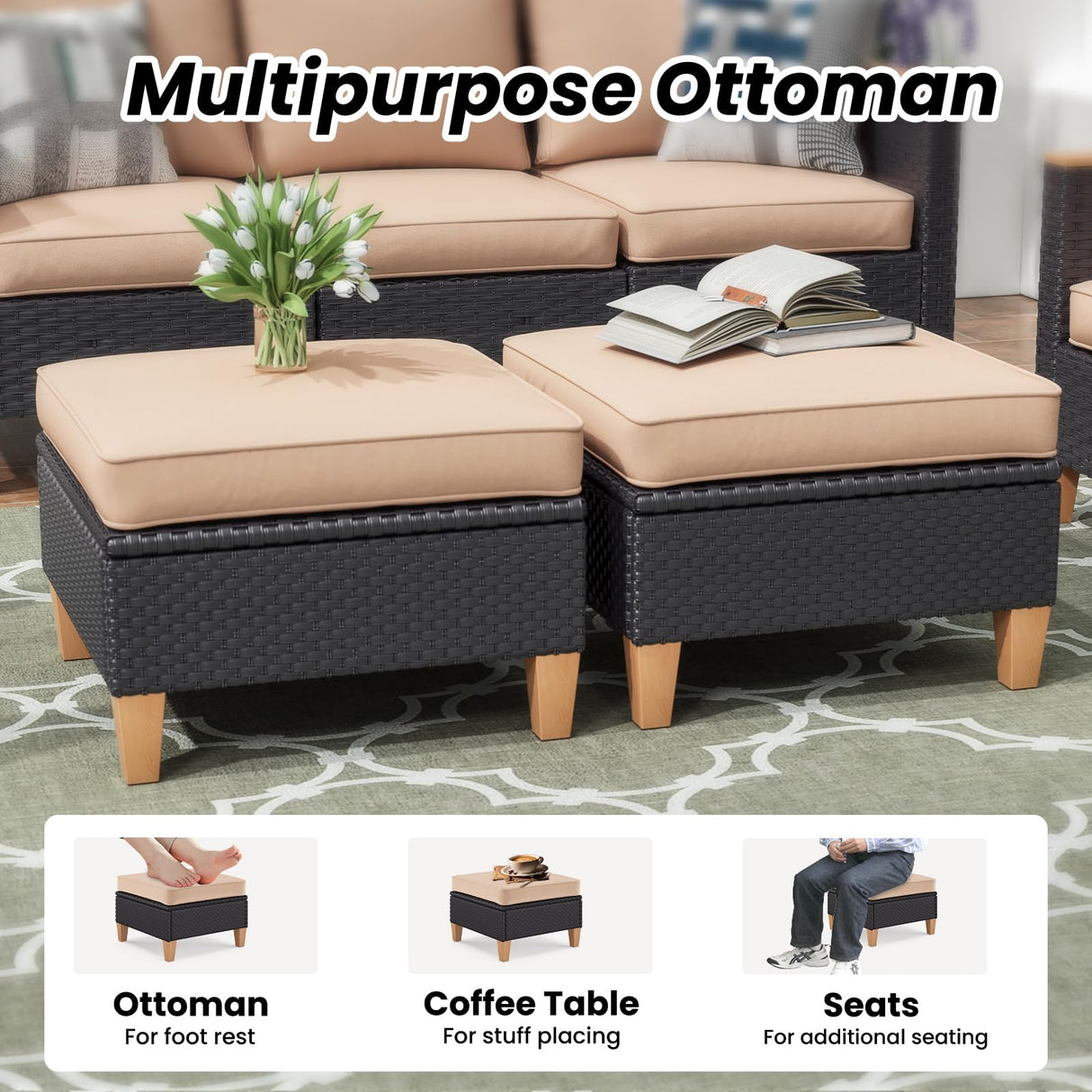 Soohow Outdoor Furniture Set, 5 Piece Patio Conversation Set with Cushions, PE Outdoor Wicker Conversation Set Sectional Patio Sofa, All-Weather Rattan Sofa for Backyard, Garden, and Poolside Soohow