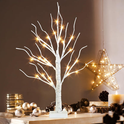 PEIDUO Artificial Tree for Table Decor, 2FT Birch Tree with LED Lights, Warm White Fairy Lights Spirit Tree Lamp for Home Indoor Tabletop Centerpiece, Battery Powered, Timer