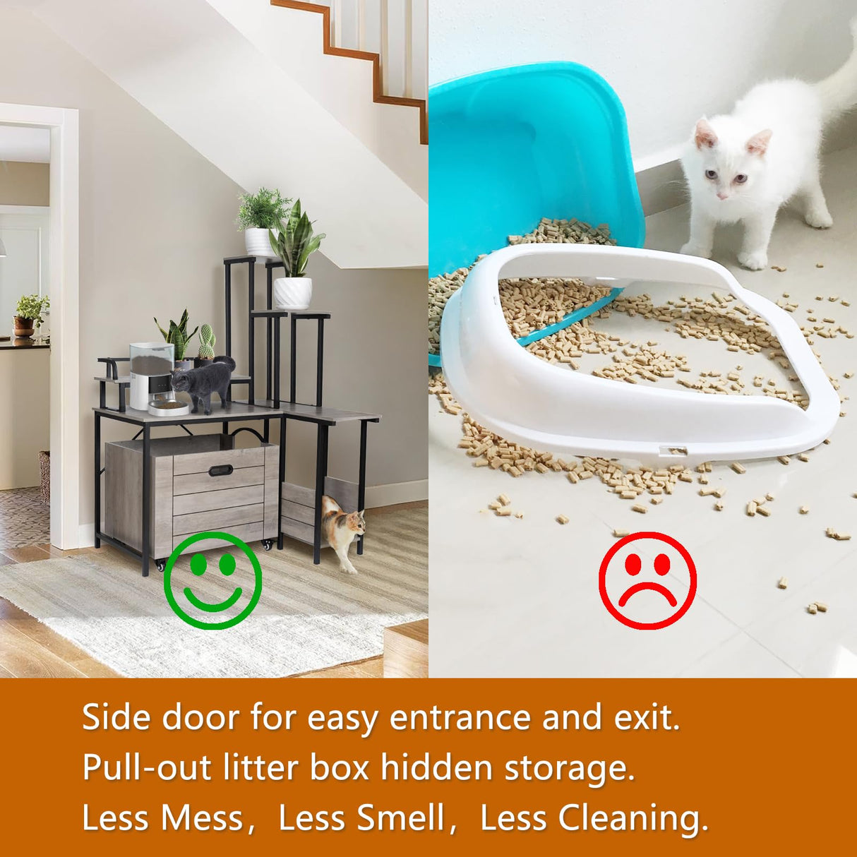 Cat Litter Box Enclosure Furniture with 3-Tier Storage Shelves, Wooden Large Hidden Litter Box Furniture, Modern Style Cat Washroom with Metal Frame Cat House Doppeltcharms