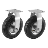 (2 Pack) RRQ 8 Inch Caster Wheels, Pneumatic Rigid Caster Wheels with Zinc Top Plate for Cart, Dolly, Trolley, Workbench and Wagon, All Terrain Casters, Black Rubber Wheels, 590 Lbs Total Capacity RRQ