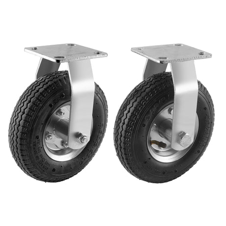 (2 Pack) RRQ 8 Inch Caster Wheels, Pneumatic Rigid Caster Wheels with Zinc Top Plate for Cart, Dolly, Trolley, Workbench and Wagon, All Terrain Casters, Black Rubber Wheels, 590 Lbs Total Capacity RRQ