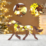 Drawelry 3D Wood Carving Animals Lamp - Creative Bear Elk Wooden Sculpture Ornaments Home Living Room Office Decorative Warm LED Night Light Christmas Birthday Gifts for Friend Son Dad (Horse) Drawelry