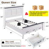 JXQTLINGMU Farmhouse Queen Wood Bed Frame with 52" Tall Headboard & Footboard, Platform Bedframe with Hidden Storage Drawers, Noiseless, No Box Spring Required, Antique White JXQTLINGMU