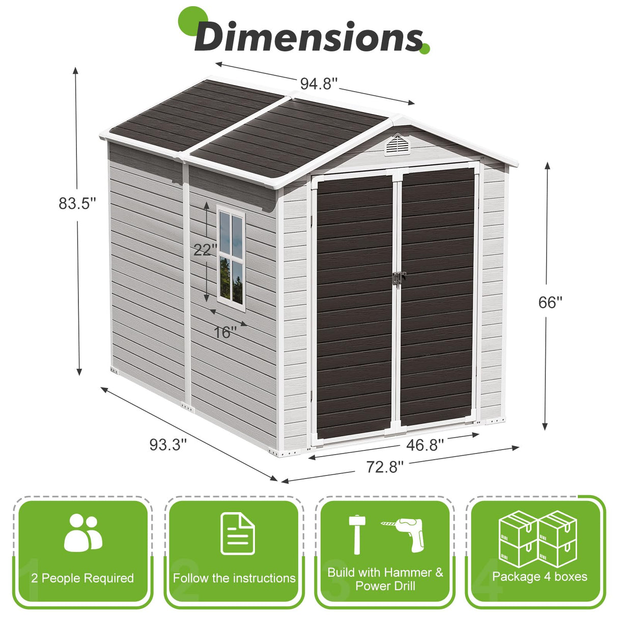 Plastic Sheds 6x8 Shed Resin Outdoor Storage with Floor Included, All-Weather Lockable Garden Tool Storage Cabinet WACASA
