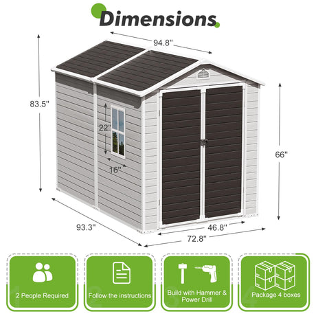 Plastic Sheds 6x8 Shed Resin Outdoor Storage with Floor Included, All-Weather Lockable Garden Tool Storage Cabinet WACASA