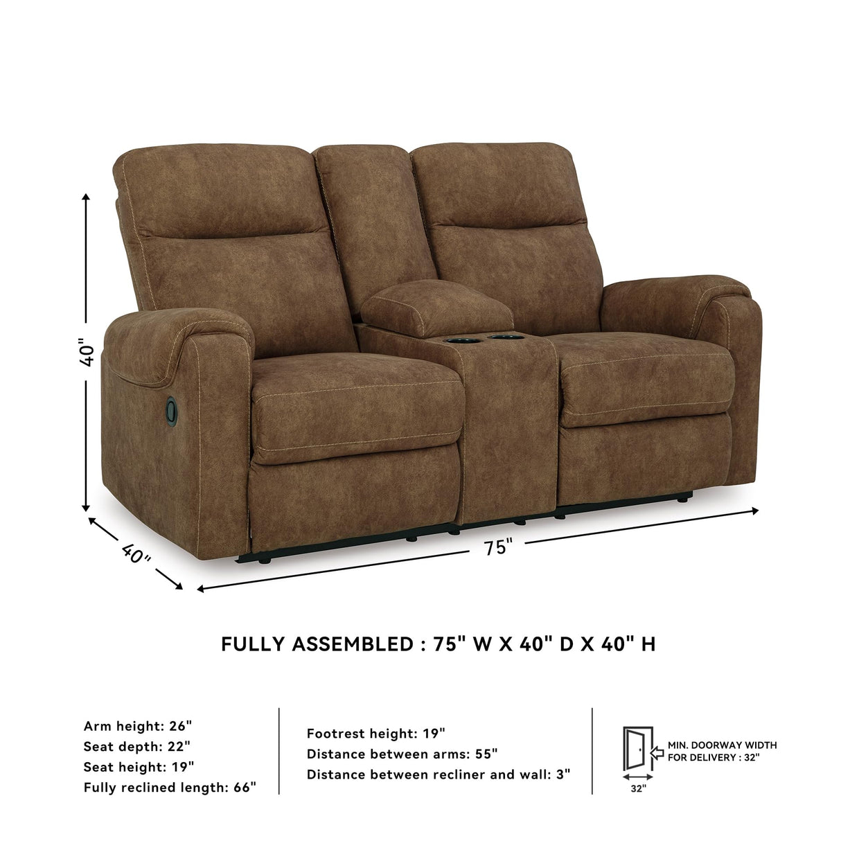 Signature Design by Ashley Edenwold Contemporary Faux Leather Manual Reclining Loveseat with Console, Storage and Cup Holders, Dark Brown Signature Design by Ashley