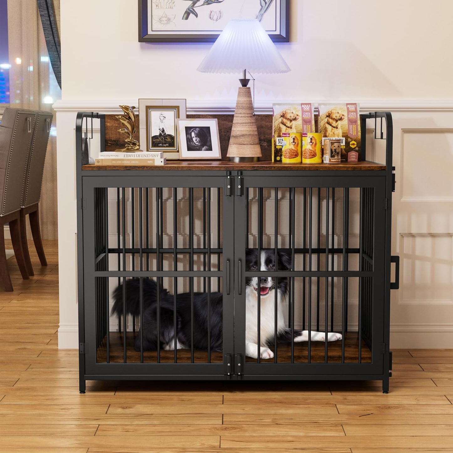 Amopatio 43 Inch Dog Crates Furniture for Large Dogs, Heavy Duty Dog Kennel, Wood Dog Crate Table for Indoor Use, (43.3" W×27.6" D×28.3" H) Brown - WoodArtSupply