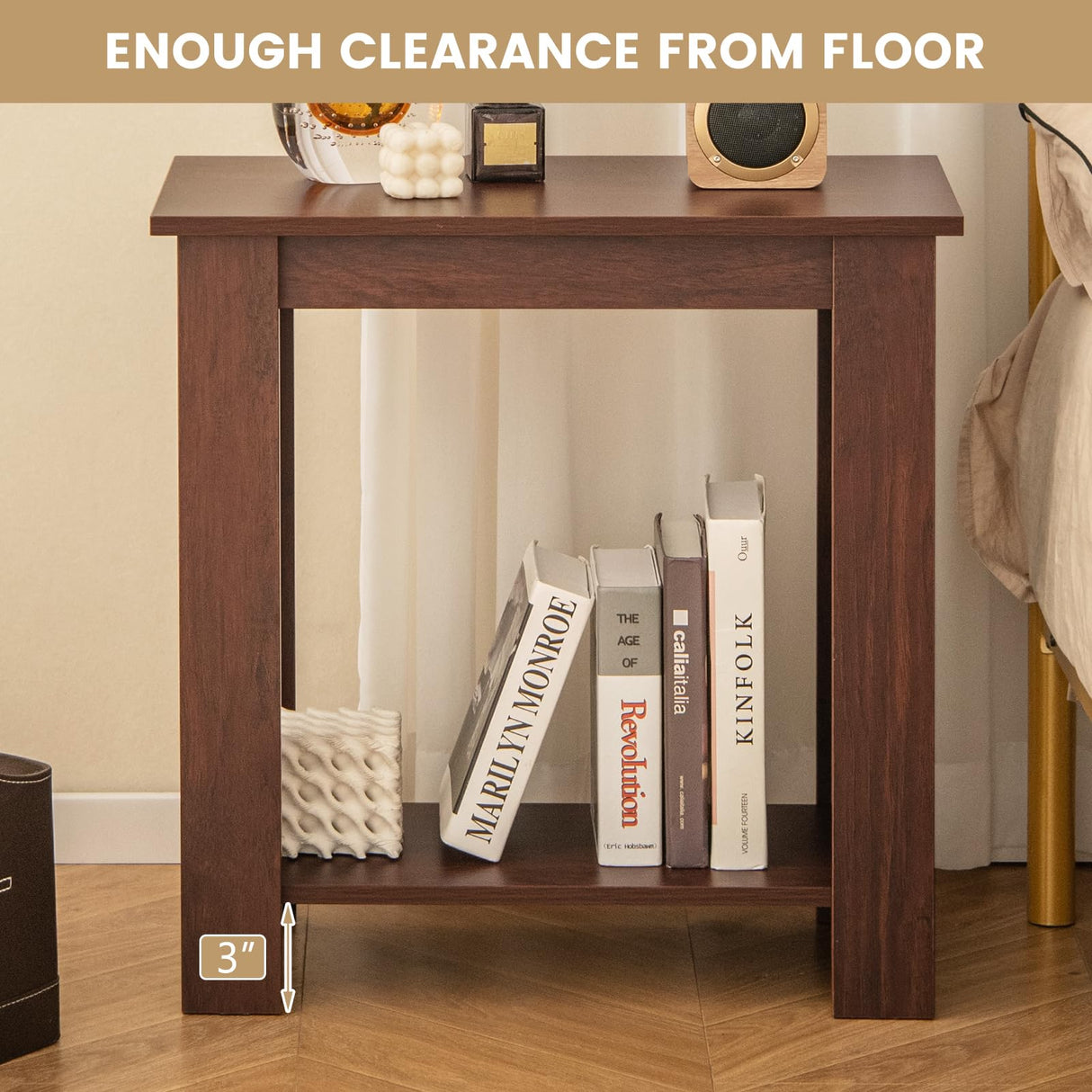 Giantex Narrow End Table, 2-Tier Side Table with Open Storage Shelf, Retro Wood Sofa Table Bedside Tables for Small Spaces, Slim Nightstand for Living Room, Bedroom, Easy Assembly, Walnut Giantex