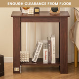 Giantex Narrow End Table, 2-Tier Side Table with Open Storage Shelf, Retro Wood Sofa Table Bedside Tables for Small Spaces, Slim Nightstand for Living Room, Bedroom, Easy Assembly, Walnut Giantex