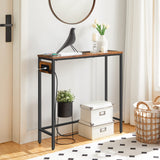 HOOBRO Narrow Console Table with Power Outlets, 29.5" Small Entryway Table with Charging Station, Thin Sofa Table, Side Table, for Hallway, Bedroom, Living Room, Rustic Brown and Black BF75UXG01 HOOBRO