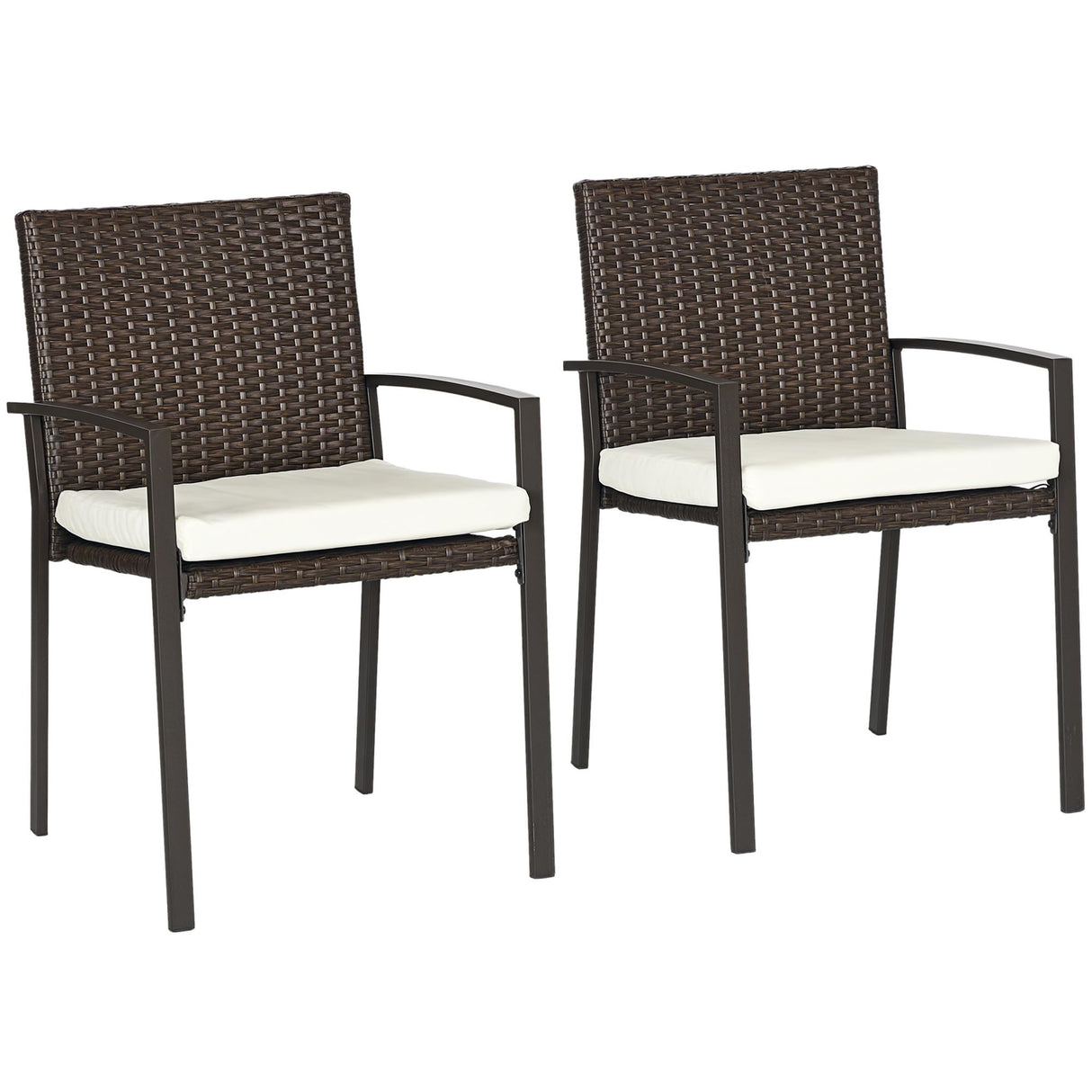 Outsunny 2 Piece PE Rattan Outdoor Dining Chairs with Cushion, Patio Wicker Dining Chair Set with Backrest, Armrests for Patio, Deck, Garden, Cream White Outsunny