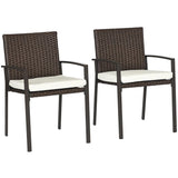 Outsunny 2 Piece PE Rattan Outdoor Dining Chairs with Cushion, Patio Wicker Dining Chair Set with Backrest, Armrests for Patio, Deck, Garden, Cream White Outsunny