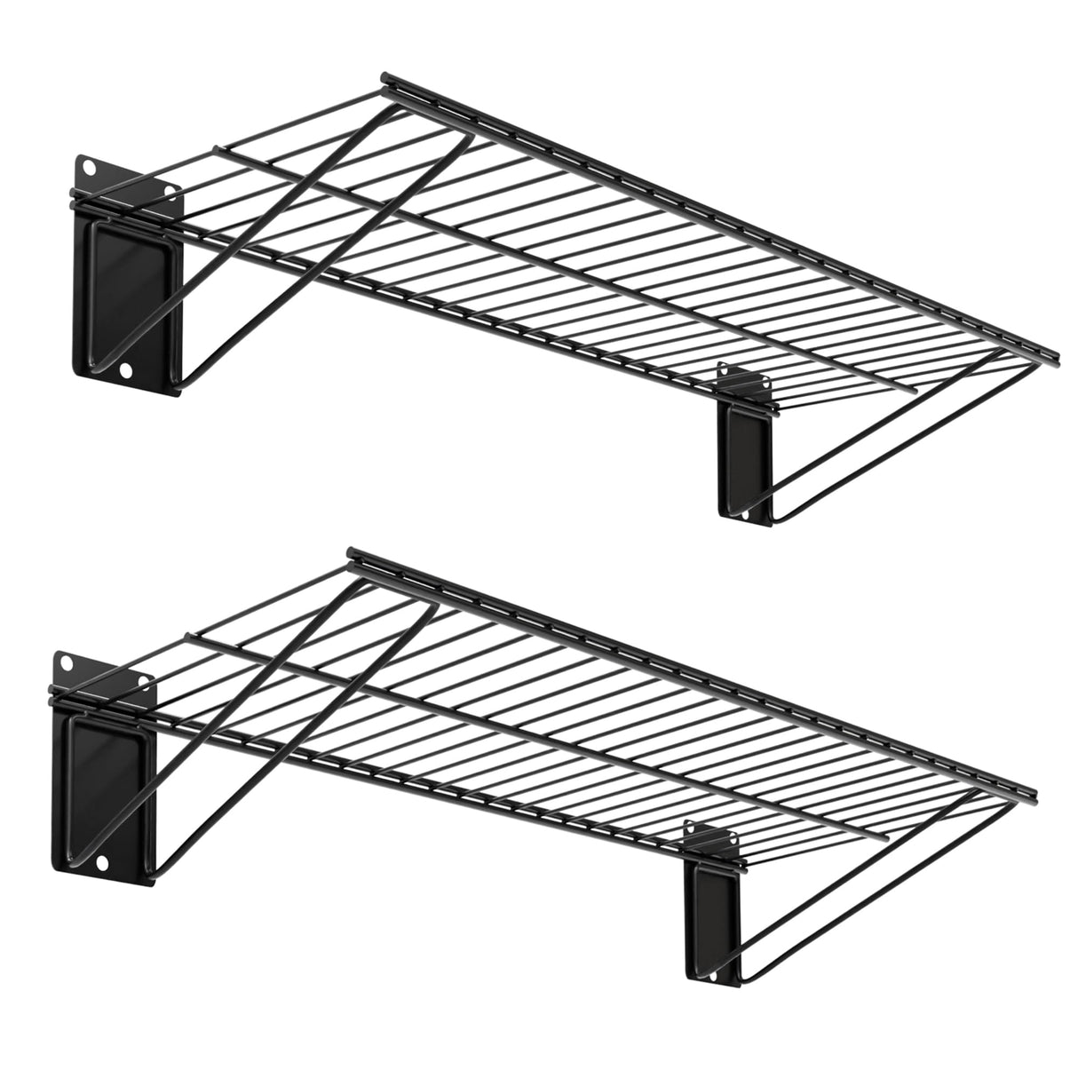 BELLO YON Wall Shelf 24'' x 11'' Garage Wall Mounted Storage Shelves, Heavy Duty Metal Wire Wall Shelving Storage Rack for Garage, Office, Basement, Max Load 90lb,Black, 2-Pack BELLO YON