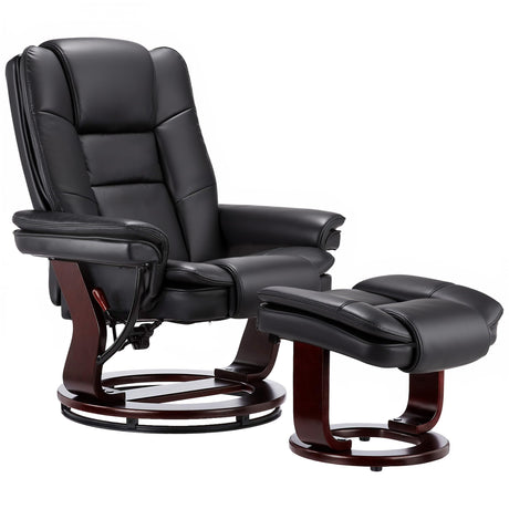 JC Home Argus Swivel Recliner with Ottoman, PU Leather & Wood Base Reclining Chair with Footrest, Ultra-Plush Double Foam for Living Room, Bedroom and Office JC Home