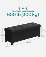 SONGMICS Storage Ottoman Bench, Foldable Foot Rest with Legs, 15 x 43 x 15.7 Inches, End of Bed Bench, Storage Chest, Load up to 660 lb, for Living Room, Bedroom, Entryway, Ink Black ULSF018B01 SONGMICS