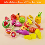 FUN LITTLE TOYS 35PCS Wooden Play Food for Kids Kitchen, Pretend Cutting Food Toys with Wooden Tray, Dishes and Knife for Kids, Pretend Play Food FUN LITTLE TOYS