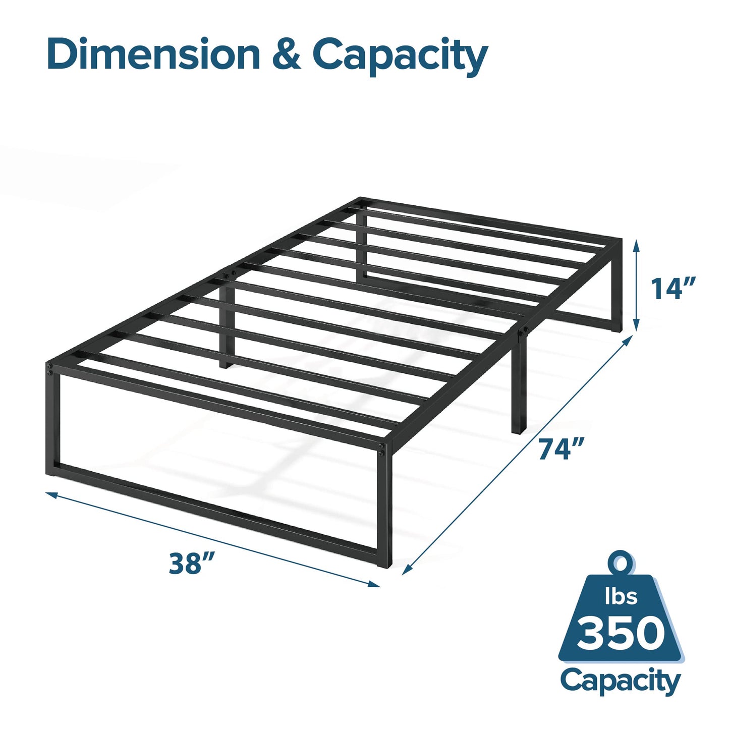 ZINUS Lorelei 14 Inch Metal Platform Bed Frame, Mattress Foundation with Steel Slat Support, No Box Spring Needed, Easy Assembly, Twin, Black