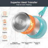 M MELENTA Pots and Pans Set Nonstick, 11pcs Kitchen Cookware Sets Induction Cookware, Ceramic Non Stick Cooking Set, Stay Cool Handle & Bamboo Kitchen Utensils, 100% PFOA Free, Turquoise M MELENTA