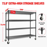 59" W Storage Shelves 2640LBS Heavy Duty Garage Shelving Units with Wheels and Adjustable Shelf, 4-Tiers Wire Shelving Rack for Garage Pantry Kitchen Warehouse Industrial Garvee