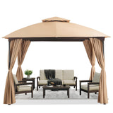 LAUSAINT HOME Patio Arc Gazebo Outdoor Canopy Tent 10'x10', Party Tent Shelter with Curtains & Expansion Bolts and Wind-Resistant Ropes for Patios, Garden, Backyard and Lawn, Khaki LAUSAINT HOME