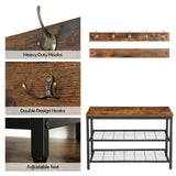 HOOBRO Hall Tree with Bench, Coat Rack Shoe Bench Set, Entryway Shoe Rack Bench with Coat Hooks, Hall Tree Coat Rack, 27.6"L x 11.8"W x 18.1"H, Industrial, for Foyer, Front Door, Rustic Brown BF07MT01 HOOBRO
