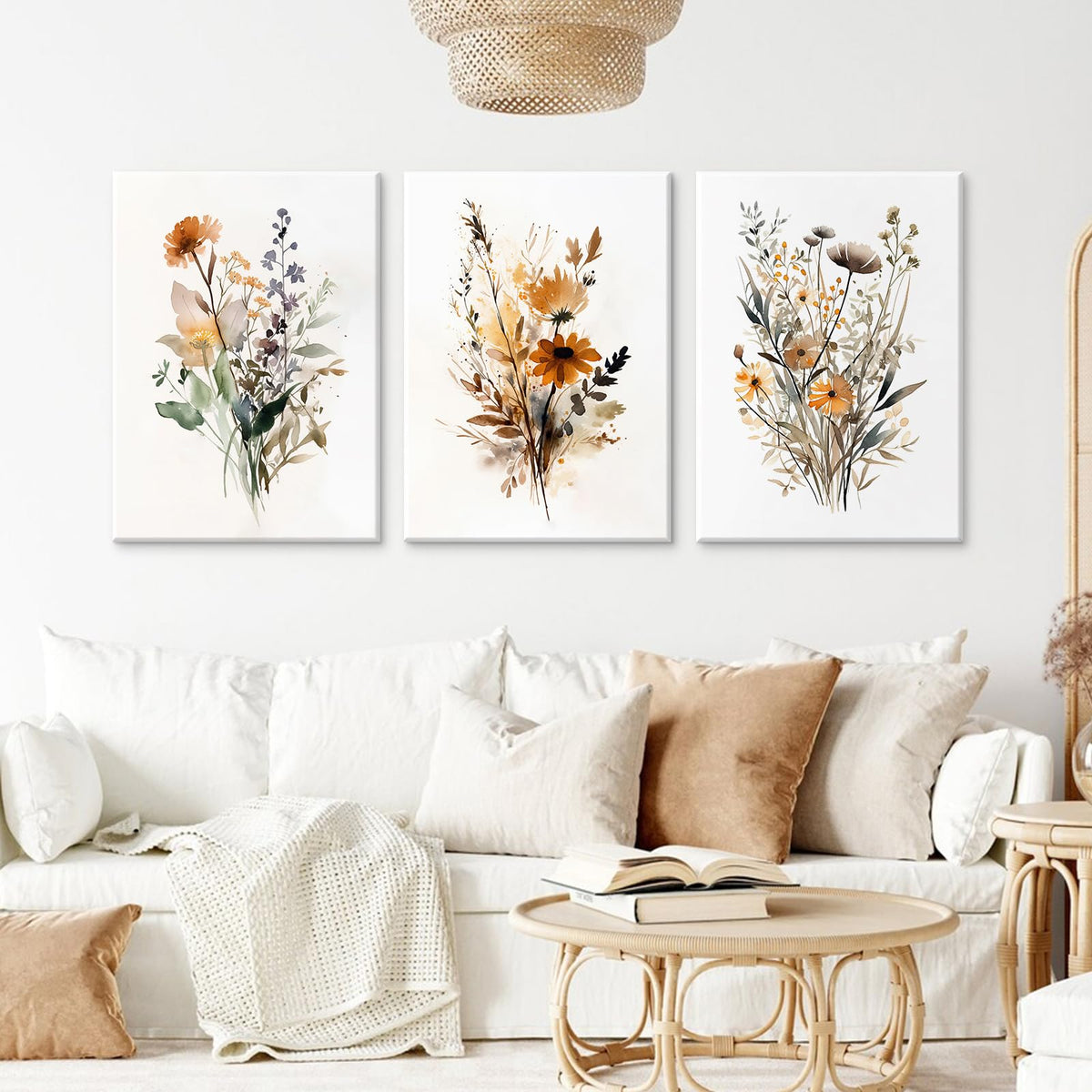 Botanical Wall Art Set of 3 Floral Wall Decor Prints Vintage Canvas Wa ...