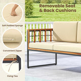 Tangkula Acacia Wood Outdoor Sofa Set, 4 Pieces Outdoor Furniture Set with Heavy Duty Metal Frame, Soft Seat & Back Cushions, for Balcony, Porch, Backyard or Poolside (1, Beige) Tangkula