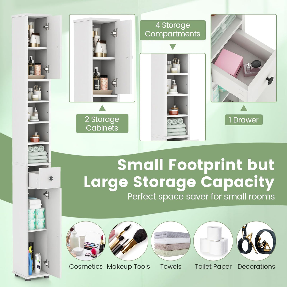 Tangkula 71" Tall Slim Bathroom Storage Cabinet with Adjustable Shelves and Drawer, Perfect for Small Spaces Tangkula