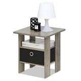 Furinno Andrey End Table / Side Table / Night Stand / Bedside Table with Bin Drawer, French Oak Grey/Black Furinno